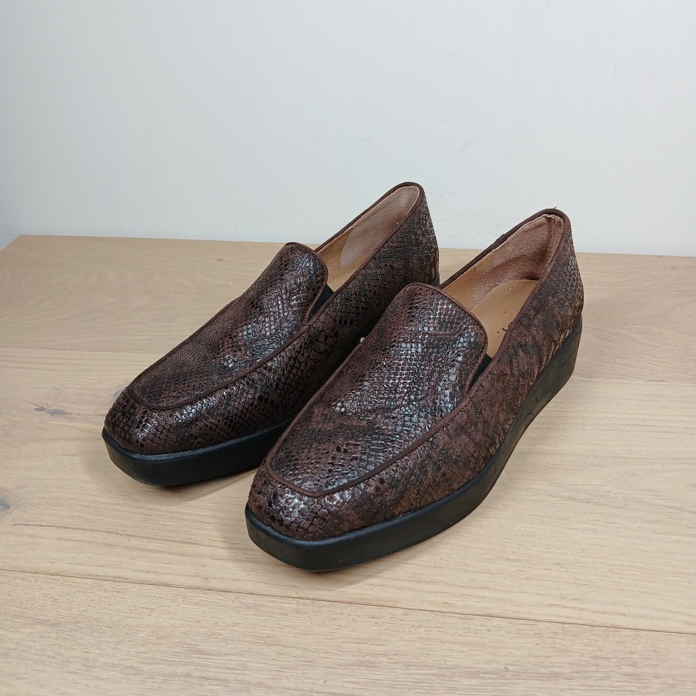 NYDJ Wedge Loafers Womens 8.5M Gira Brown Snakeskin Embossed Leather Platform - Picture 1 of 9